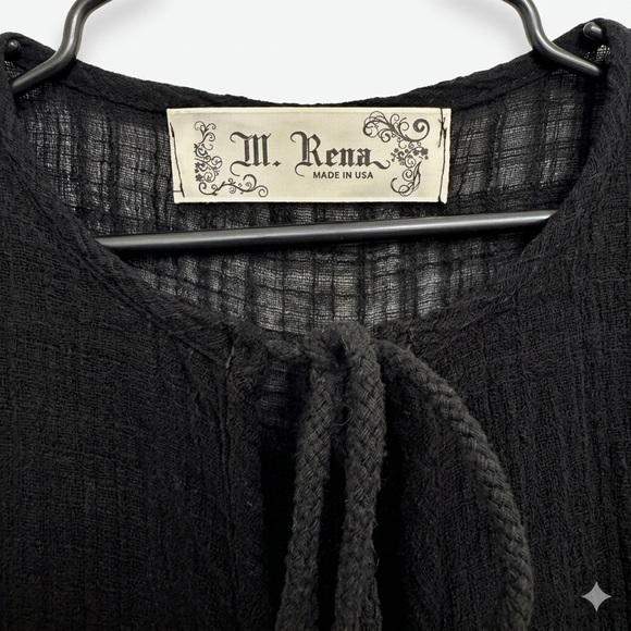 M. Rena Tops - M. Rena Black Crinkle Gauze Boho Tunic Top L Made in USA Lagenlook
